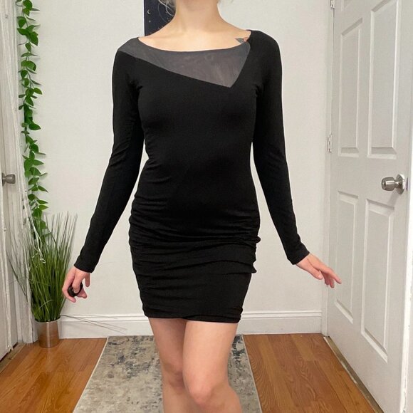 Rag & Bone Round Neck Mesh Mini Dress Long Sleeve Size 2 Black - Picture 1 of 8